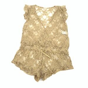 Espiral Lingerie Full Lace See Through Romper One Piece Small Women Gold Beige S